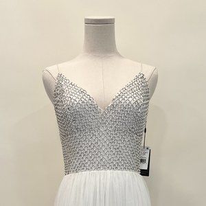 Adrianna Papell Bead Bodice Bridal Gown with Mesh Ball Skirt Women's Dress